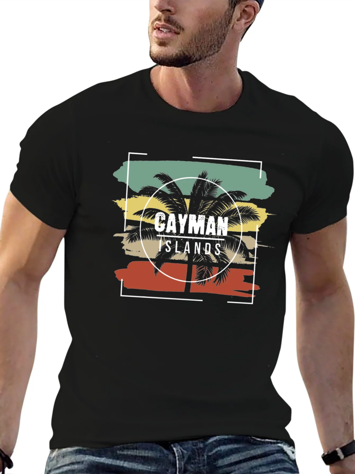 Cayman Islands Palm Tree Graphic Tee - Black Cotton T-Shirt product image 9