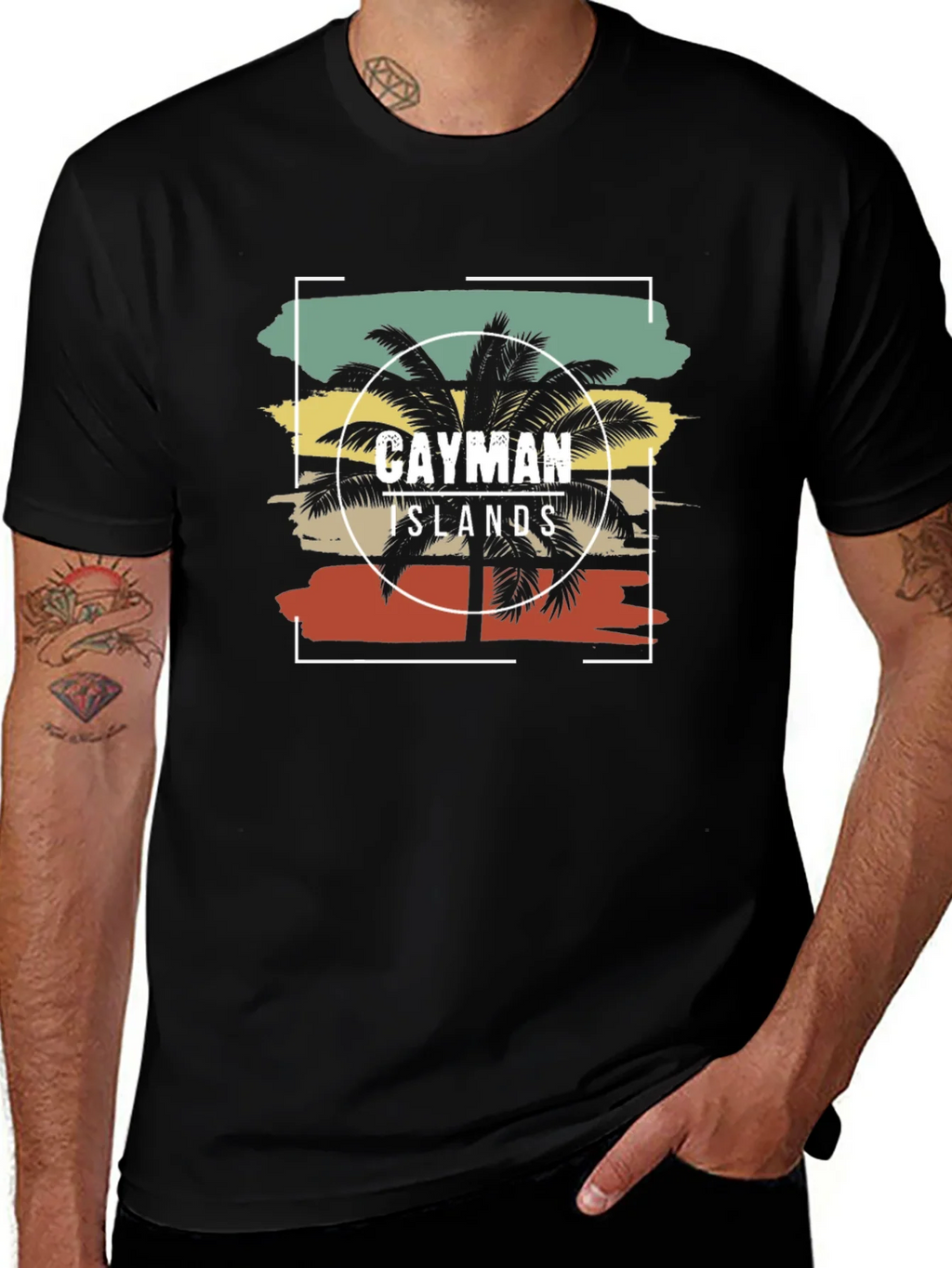 Cayman Islands Palm Tree Graphic Tee - Black Cotton T-Shirt product image 1