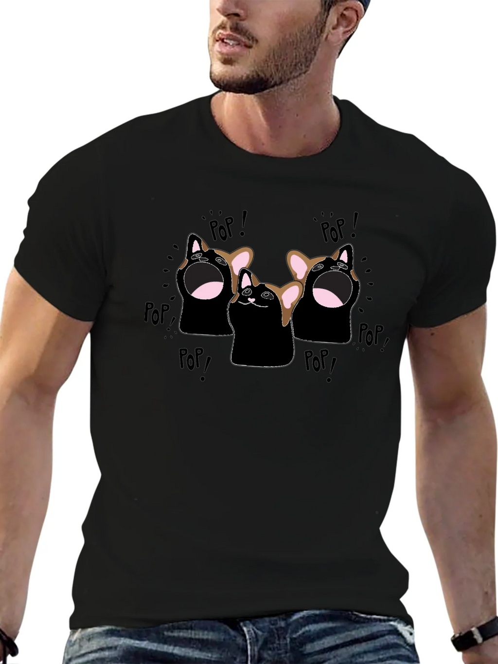 Pop Cat Graphic T-Shirt - Black product image 9