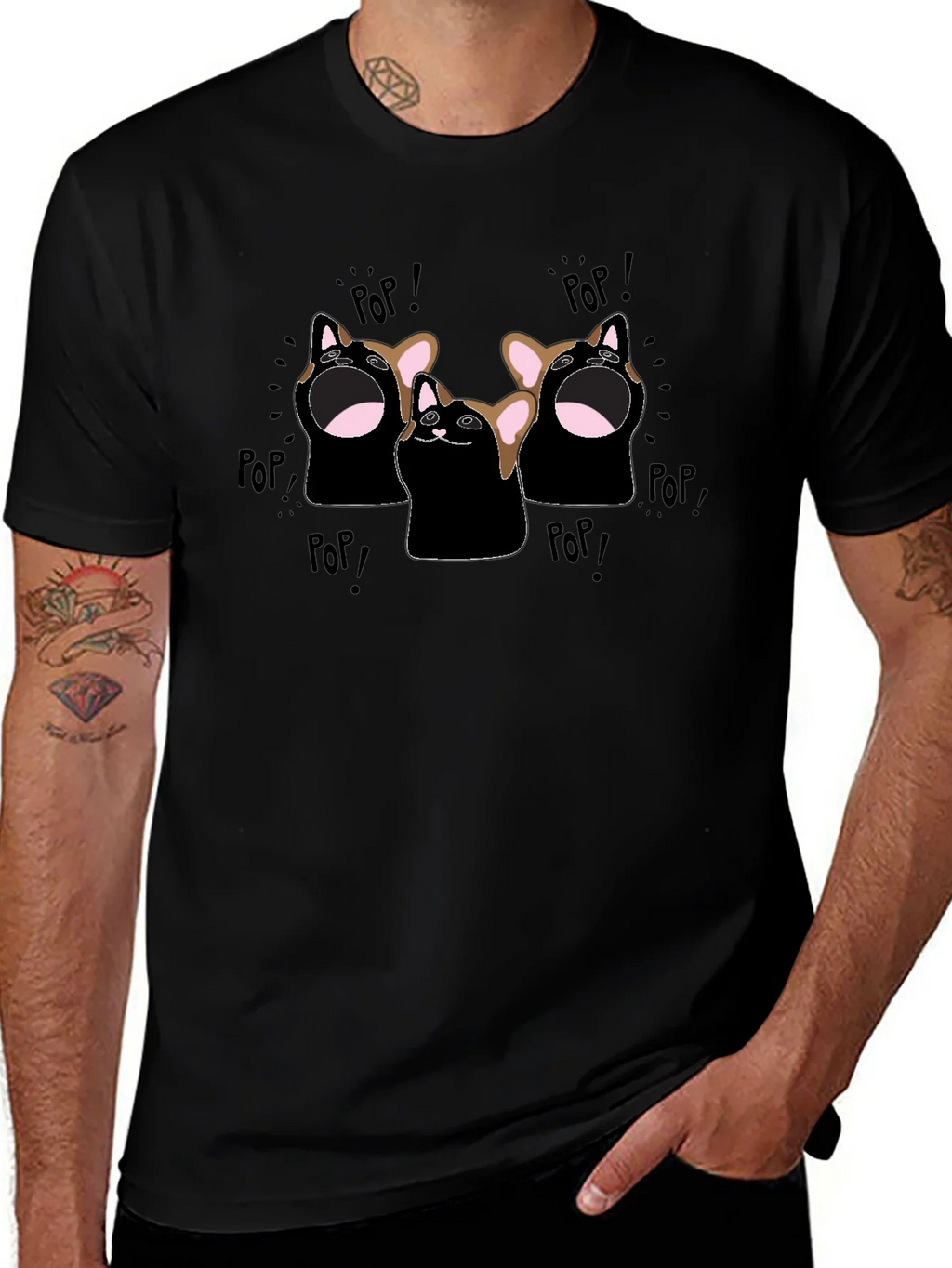 Pop Cat Graphic T-Shirt - Black product image 1
