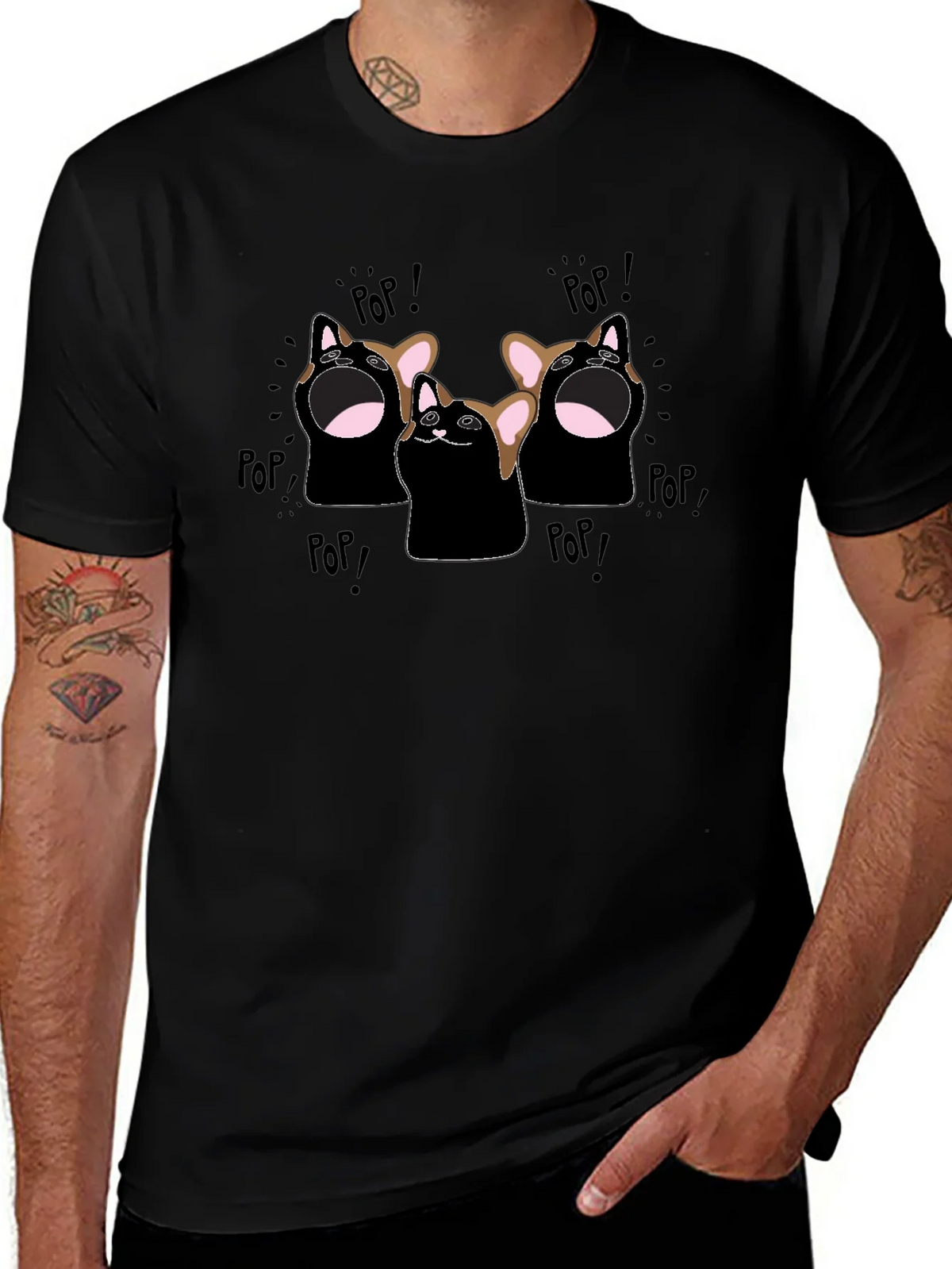 Pop Cat Graphic T-Shirt - Black product image 1