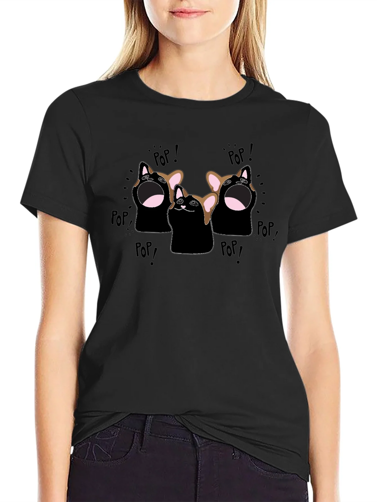Pop Cat Graphic T-Shirt - Black product image 5