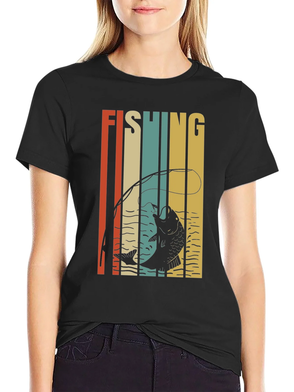 Retro Fishing Graphic T-Shirt - Black product image 5