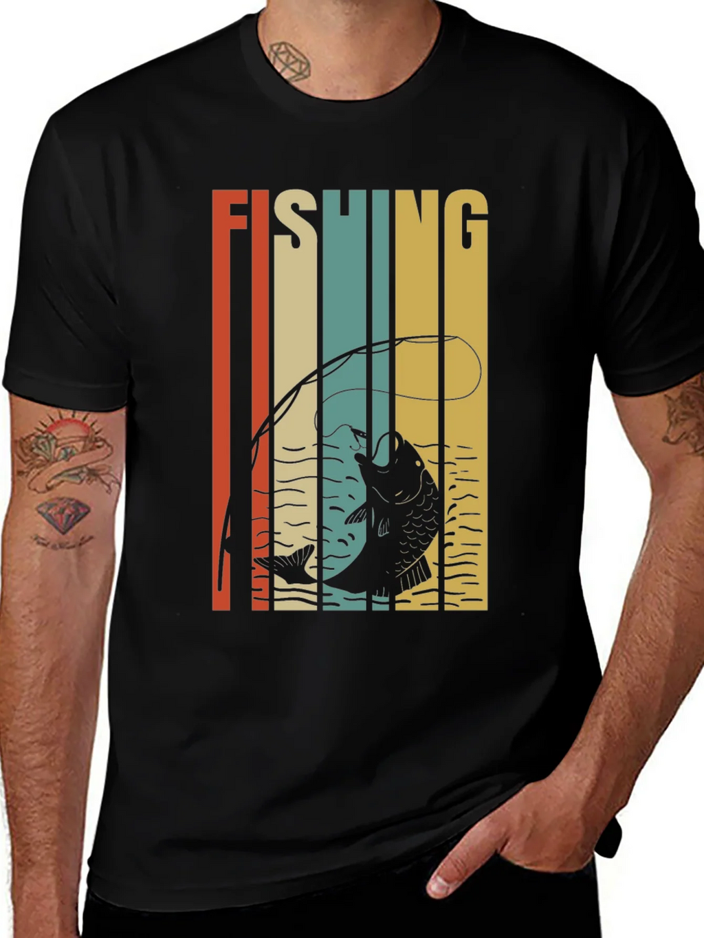 Retro Fishing Graphic T-Shirt - Black product image 1