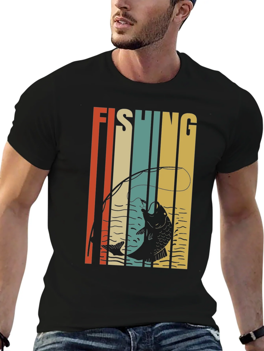 Retro Fishing Graphic T-Shirt - Black product image 9